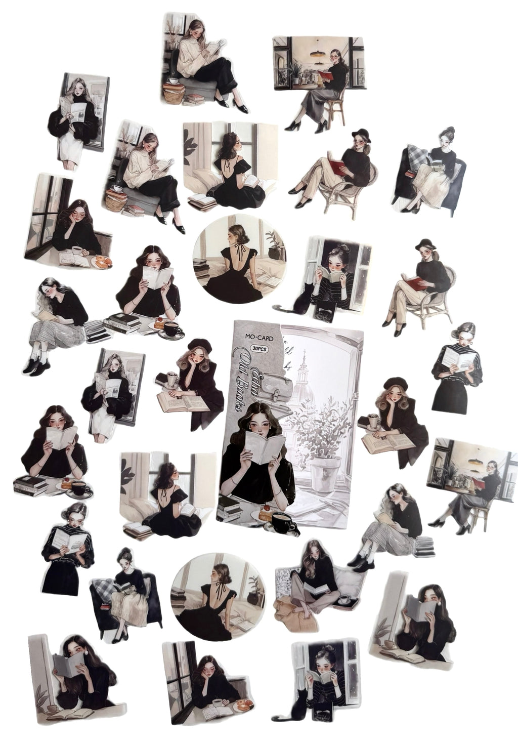 Vintage Reading Girl Stickers 🖤-30pcs