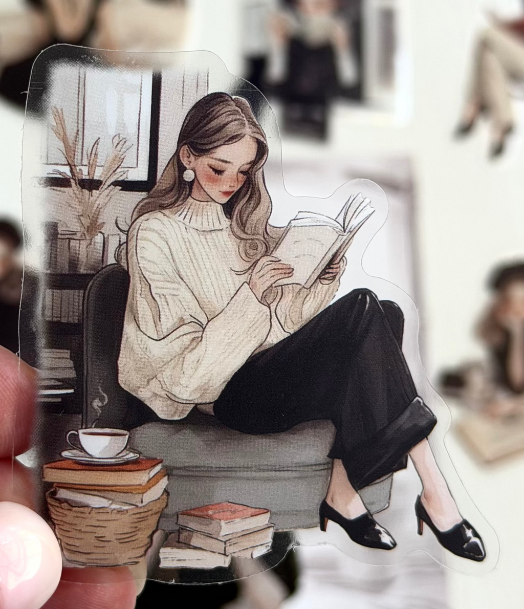 Vintage Reading Girl Stickers 🖤-30pcs